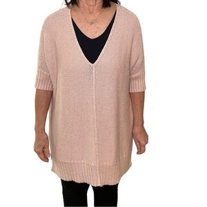 Chicos Sz M Dusty Rose Deep V-Neck High-Low Sweater